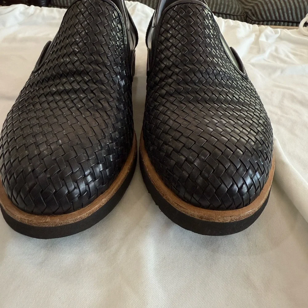 Men's Black Woven Leather Slip-On Loafers